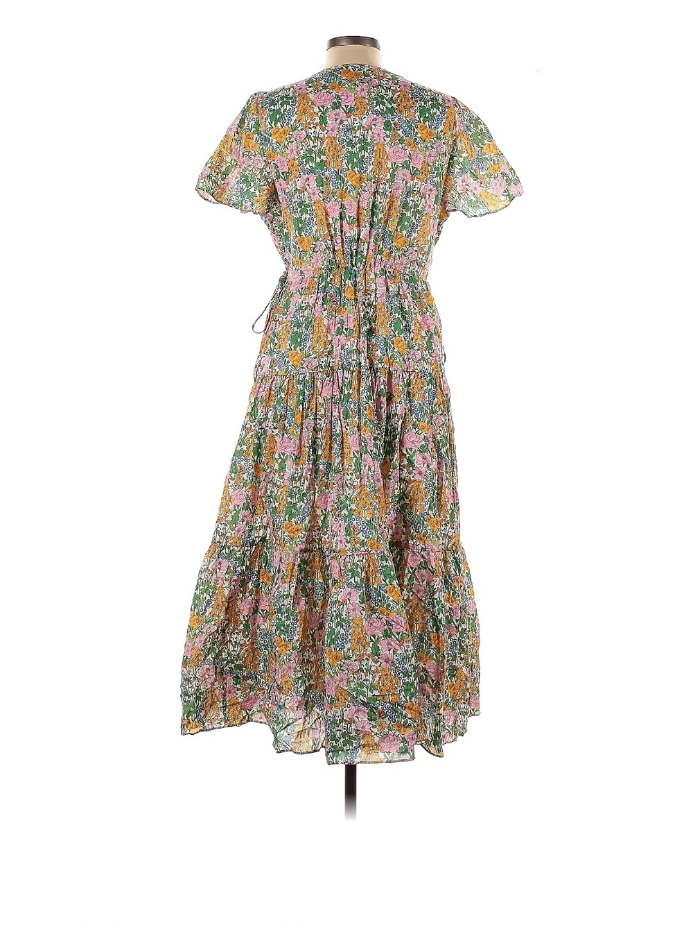 Liberty Of London Floral  Faux Wrap Midi Dress in Green and Pink - Picture 2 of 2